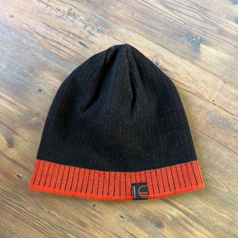 Wild Country Wool Knit Beanie Hat Gray Orange Logo Tab Rock Climbing Outdoor